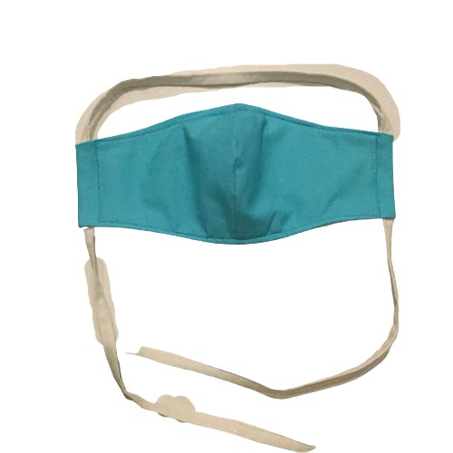 Plain Solid Blue Teal face mask, Scrubs Uniform Work, 100% cotton cloth, nose wire filter pocket washable adjustable around Head ear elastic fabric tie, unisex adult made in usa OS Extra Coverage XL