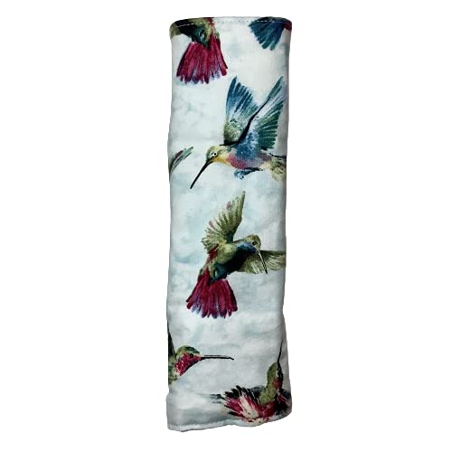 White Green Red Hummingbird Car Seatbelt Cover, Blue Sky Ruby Throat Flying Hummer, Washable Padded Soft 100% Cotton, Comfortable Seat Belt Shoulder Neck Cushion, USA Made