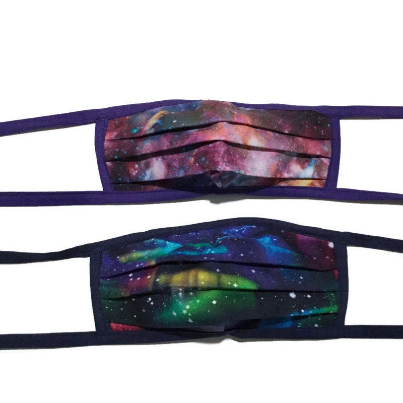 Man Woman Adult Unisex 3D Pleated triple layer cloth face mask 100% cotton head elastic Fabric tie Filter Pocket Nose Wire galaxy cat skull