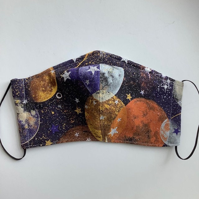 Fall Harvest moon lunar sky cloud star constellation pleated 100% cotton 3 layer face mask Head Elastic fabric Tie Filter Pocket Nose Wire