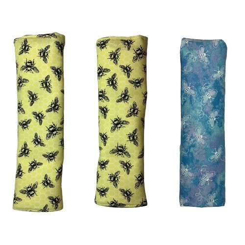 Bumble Bee Seatbelt Cover, Yellow Black Blue Flower Garden, Car Seat Belt Cushion, Padded Quilted Cotton, Soft Comfortable Neck Strap Pad