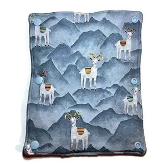 Blue Incan Mountain Goat Rainbow Llama Universal Car SUV Seat Belt Cover, Snap Hook, Cushions Seatbelt Shoulder Strap, Padded Soft Quilted 100% Cotton, Comfortable Driving, Made in USA, Adult Child