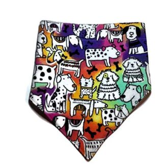 Reversible Puppy Dog Bandana, Rainbow Tie-Dye Cartoon Pride Cute Funny, Adjustable Fit, Hook and Loop Snap-On, Personalized Premium Durable Fabric 2 layer 100% Cotton Reflective, Made in the USA