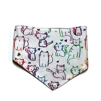 Reversible Kitty Cat Bandana, White Rainbow Heart Cartoon Pride Cute Funny, Adjustable Fit, Hook and Loop Snap-On, Personalized Premium Durable Fabric 2 layer 100% Cotton Reflective, Made in the USA