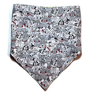Reversible Puppy Dog Bandana, Bark Howl Red Collar Tongue Gray Mutt Cute Cartoon, Adjustable Fit, Hook and Loop Snap-On, Personalized Premium Durable Fabric 2 layer 100% Cotton Reflective, Made in USA