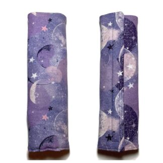 Set of 2 Universal Car Seat Belt Cover, Purple Lunar Glitter Moon Pink Sky Star, Truck SUV Cushion Seatbelt Shoulder Strap, Soft Comfortable Driving Protection, Plush Padded 100% Cotton Adult Child