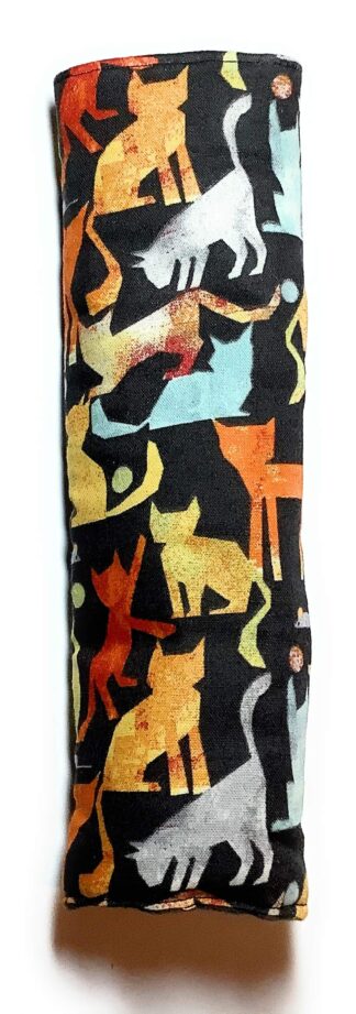Black Art Deco Fox Mouse Tabby Tuxedo Kitty Cat Universal Car Seat Belt Cover, Snap Hook Cushions Seatbelt Shoulder Strap, Padded Soft 100% Cotton, Rubbing Protect Comfortable Driving, Made in USA