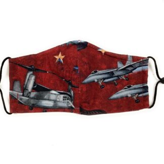 Red US Military Fitted Face Mask, Veteran Patriotic, Vehicle Ship Fighter Jet Carrier Helo Tank, 100% Cotton 3 layer, Adjustable Ear Around Head Elastic Fabric Tie, Nose Wire Filter Pocket