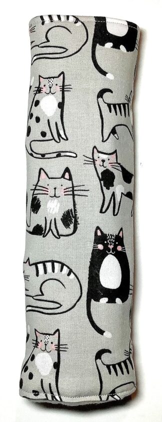 Grey Gray Tabby Tuxedo Kitty Cat Universal Car Seat Belt Headphone Headset Cover, Snap HookCushions Seatbelt Shoulder Strap, Padded Soft 100% Cotton, No Rub Comfortable Driving, Made in USA Unisex