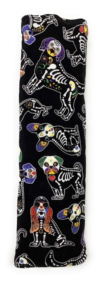 Black Skeleton Sugar Skull Puppy Dog Car Seat Belt Cover, Universal Xray Rainbow, Snap Hook Cushions Seatbelt Shoulder Strap Padded Soft Quilted 100% Cotton Comfortable Driving Made in USA Adult Child
