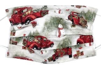 Retro Pleated Red Pickup Truck Car Face Mask Christmas Tree Snowman Snow, 100% cotton cloth, nose wire filter pocket washable, adjustable ear around Head elastic fabric tie, unisex adult child kid