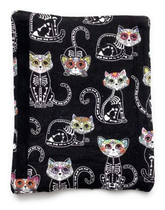 Black Skeleton Xray Rainbow Sugar Skull Kitty Cat Universal Car SeatBelt Cover, Neck Cushion Seat Belt Shoulder Strap, Padded Soft Quilted 100% Cotton, Comfortable Driving, Made in USA, Snap Adult Kid