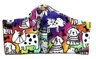 Rainbow Cartoon Dog Face Mask, Lgbt Pride, 100% quilting cotton flannel cloth, nose wire filter pocket, made in the usa, washable, Around Head elastic fabric tie, adult man woman child boy girl