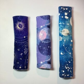 Lunar Moon Seatbelt Cover, Padded Quilted 100% Cotton, Soft Flannel Snap, Glitter Galaxy Outer Space Rainbow, Child Adult Car Seat Belt Pad