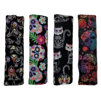 Sugar Skull Seatbelt Cover, Tropical Calavera Snap Car Strap, Rainbow Black Cat Dog Bone, Padded Cotton Shoulder Seat Belt Cushion, Neck Pad