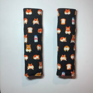Corgi Dog Seatbelt Cover Pad, Japanese Anime, Black Toast Puppy, Bread Loaf, Padded Car Seat Belt Cushion Pad, Soft Comfortable Neck Strap