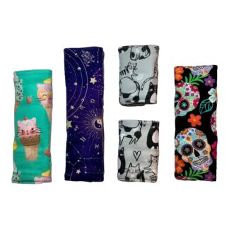 Cotton Flannel Seatbelt Cover, Soft Padded Purse Strap Pad, Cat Star Plane Plaid Black Purple, Snap Seat Belt, Neck Shoulder Cushion