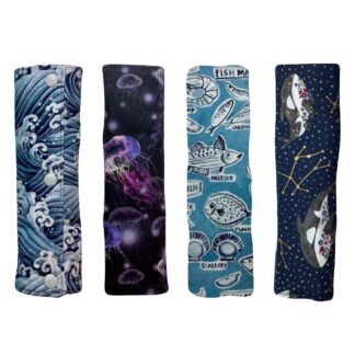 Ocean Seat Belt Cover Pad, Whale Fish Jellyfish Beach Surfing, Snap Purse Neck Strap, 100% Cotton, Car Seatbelt Shoulder Cushion, Adult XL