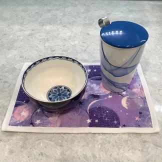 Quilted Fabric Placemat Mug Rug, 100% Cotton Padding, Machine Washable, Reversible, Snack Mat Table Protector, Gift for Coffee Lover Tea Fan