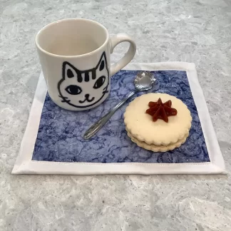 Quilted Mug Rug Coaster, Snack Mat Table Protector Pad, 100% Cotton Padding, Reversible Machine Washable, Coffee Lover Tea Gift, Made in USA